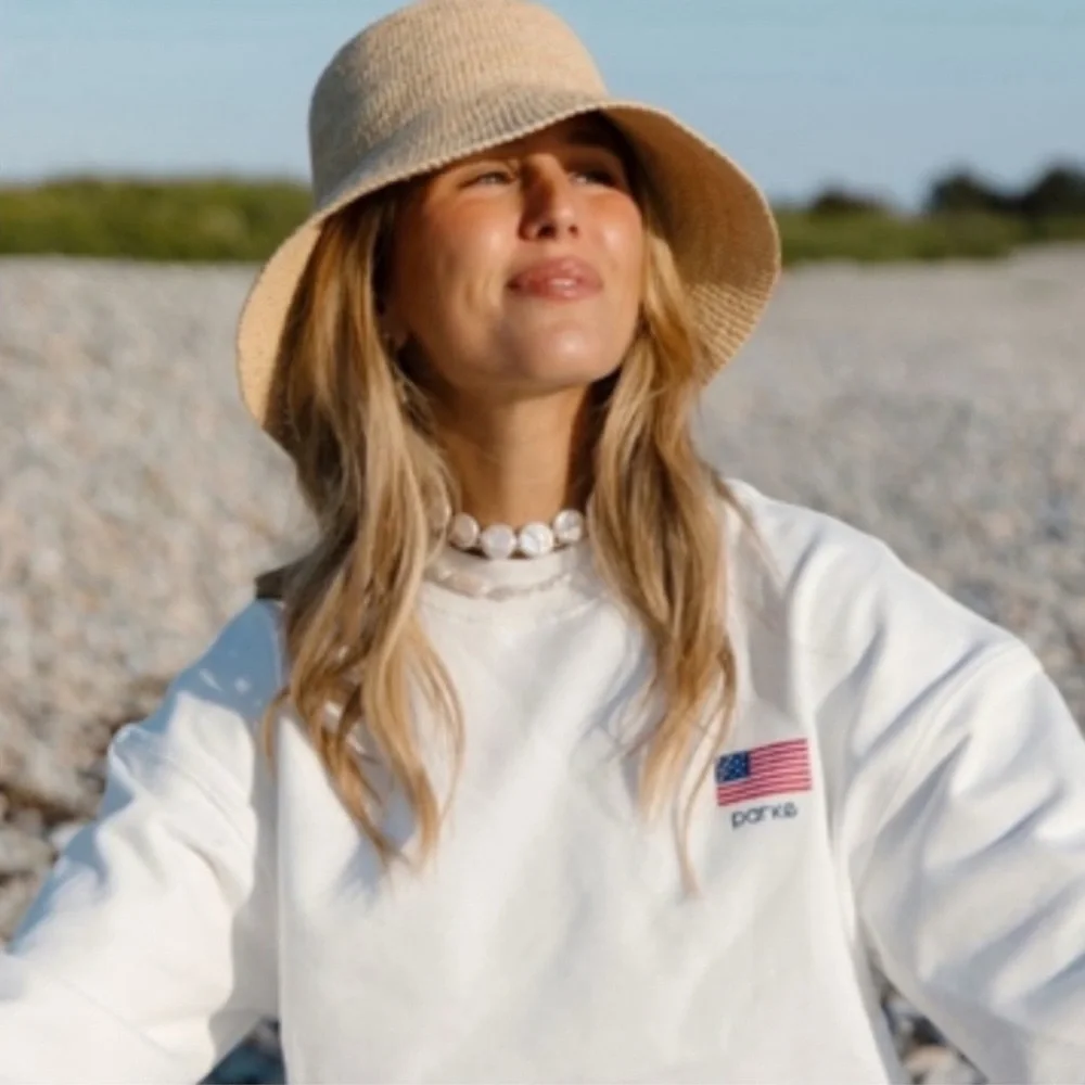 Parke Pre Shrunk Mock Neck Cropped Flag Sweatshirt - Picture 5 of 6